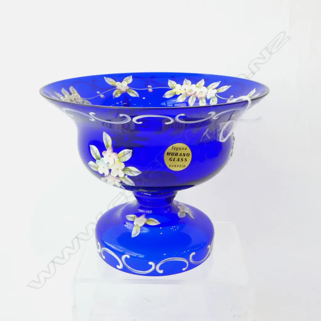 BLUE MURANO GLASS PEDESTAL VASE H.145mm Image 1++