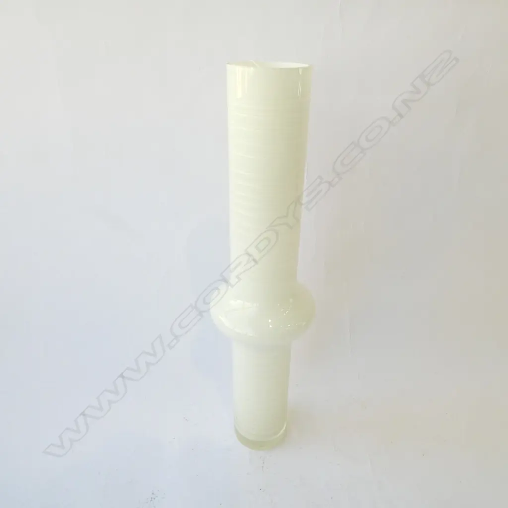 ART GLASS WHITE & CLEAR TALL VASE MULTIPLE INCISED CUT BANDS H.450mm Image 1++