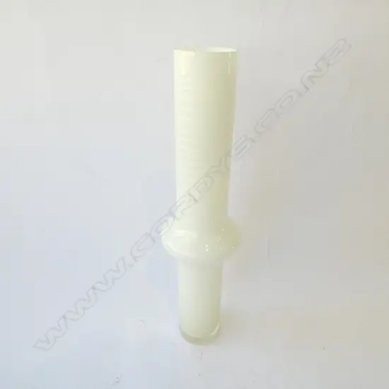 ART GLASS WHITE & CLEAR TALL VASE MULTIPLE INCISED CUT BANDS H.450mm