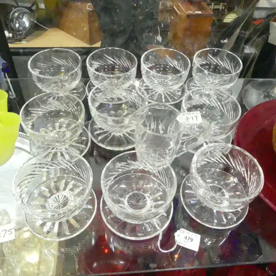 10 WATERFORD CRYSTAL DESERT/ENTREE DISHES + WATERFORD JUG