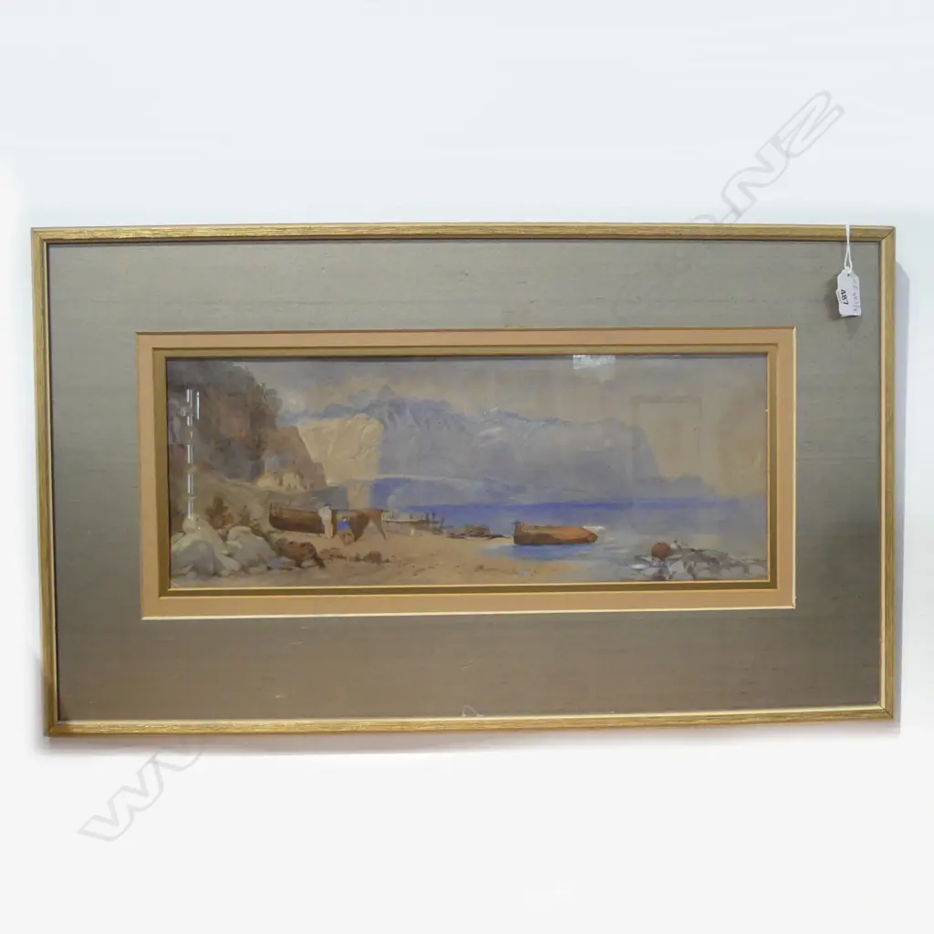 ANTIQUE WC; COASTAL SCENE w. 2 FISHERMEN 175x465mm Image 1++