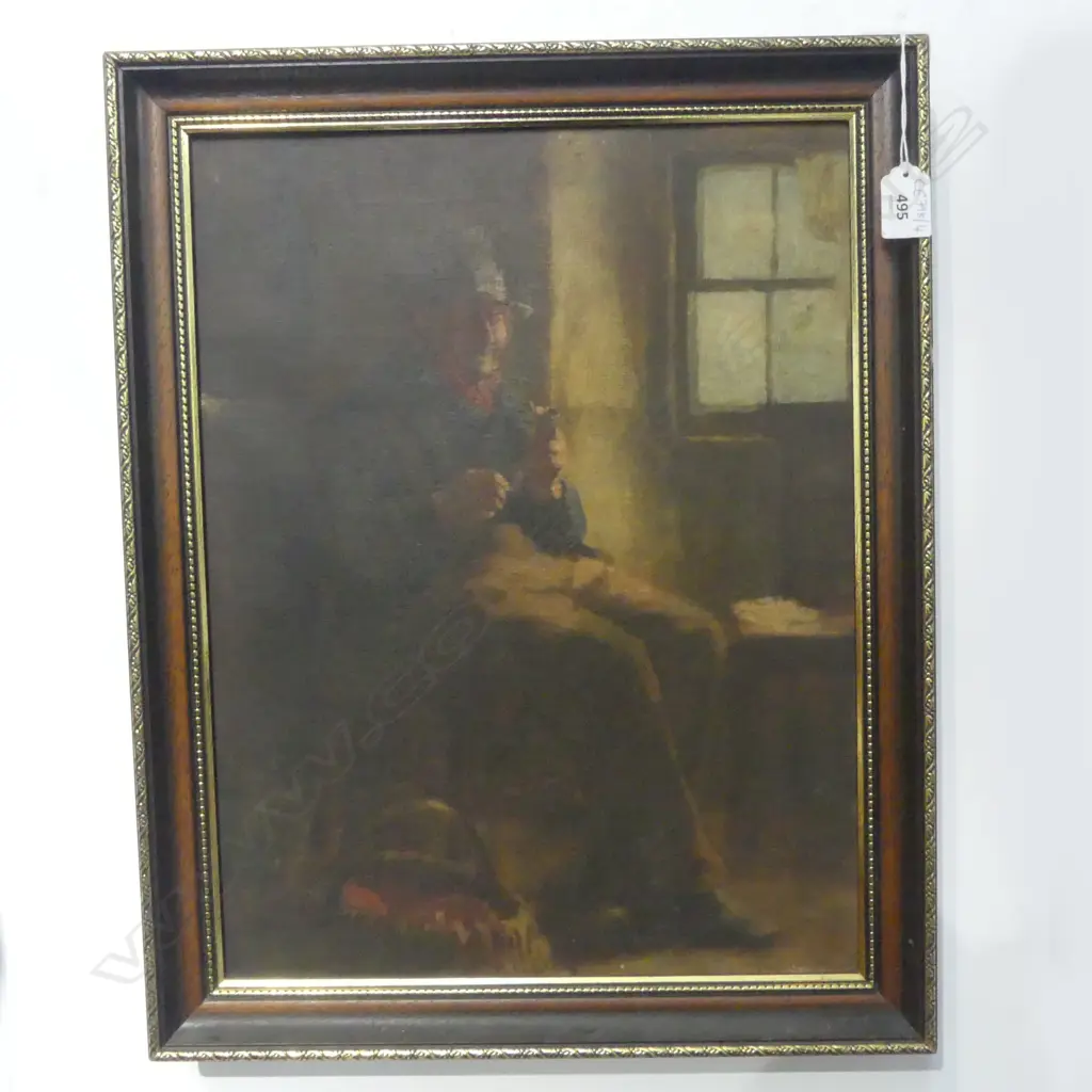 ARTIST UNKNOWN, MAN w. PIPE, OIL ON CANVAS 440x340mm Image 1++