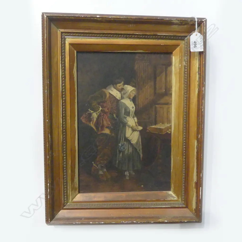 ANTIQUE COLOURED LITHOGRAPH? IN A DISTRESSED FRAME 290x190mm Image 1++