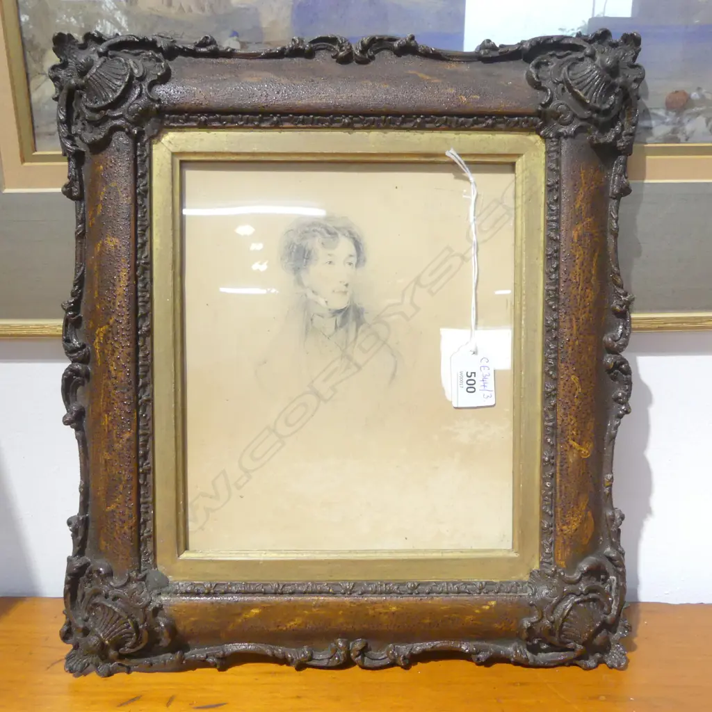 SIGNED ANTIQUE PENCIL PORTRAIT OF A GENTLEMAN, 1838 220x185mm Image 1++