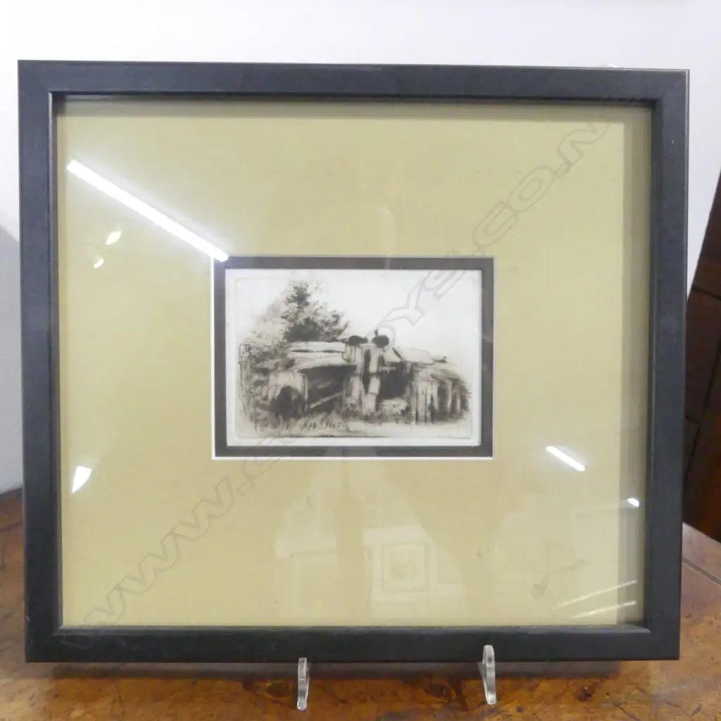 ATRIB. TREVOR LLOYD, TWO CATS AT NOON ON THE COW SHED ROOF, ETCHING, ORIGINAL BACKING ON REVERSE, DATED 1925, 65x105mm Image 1++