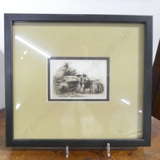 ATRIB. TREVOR LLOYD, TWO CATS AT NOON ON THE COW SHED ROOF, ETCHING, ORIGINAL BACKING ON REVERSE, DATED 1925, 65x105mm