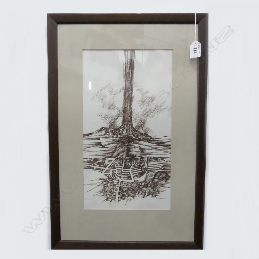 BUCK NIN (1942-1996), UNTITLED, INK ON PAPER, 360x200mm exhibition clipping verso Image 1++