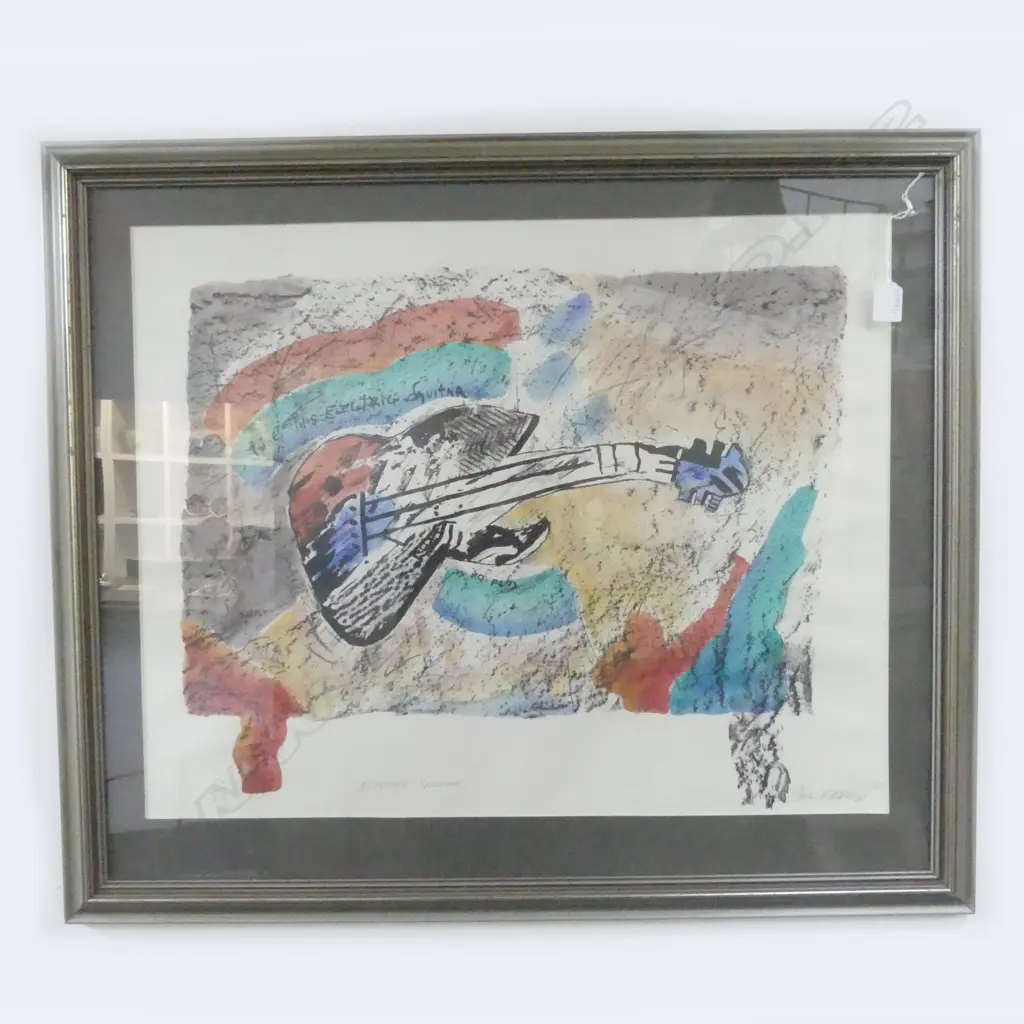 FRAMED NUMBERED PRINT ELECTRIC GUITAR 1985 SIGNED PAUL RADFORD  500X650MM Image 1++