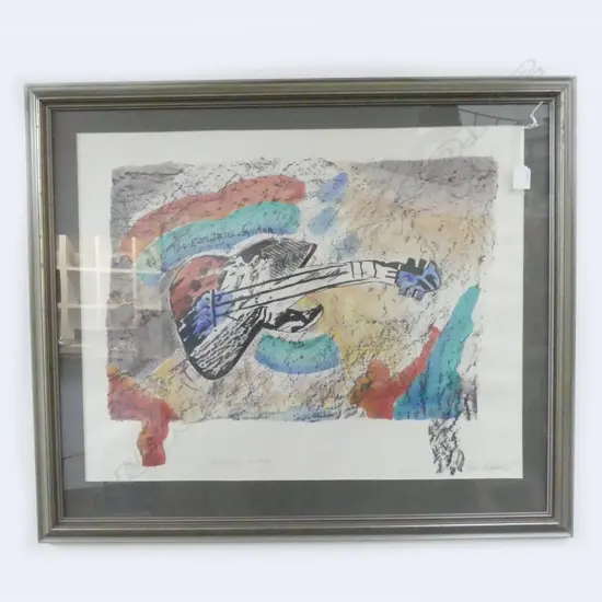 FRAMED NUMBERED PRINT ELECTRIC GUITAR 1985 SIGNED PAUL RADFORD  500X650MM