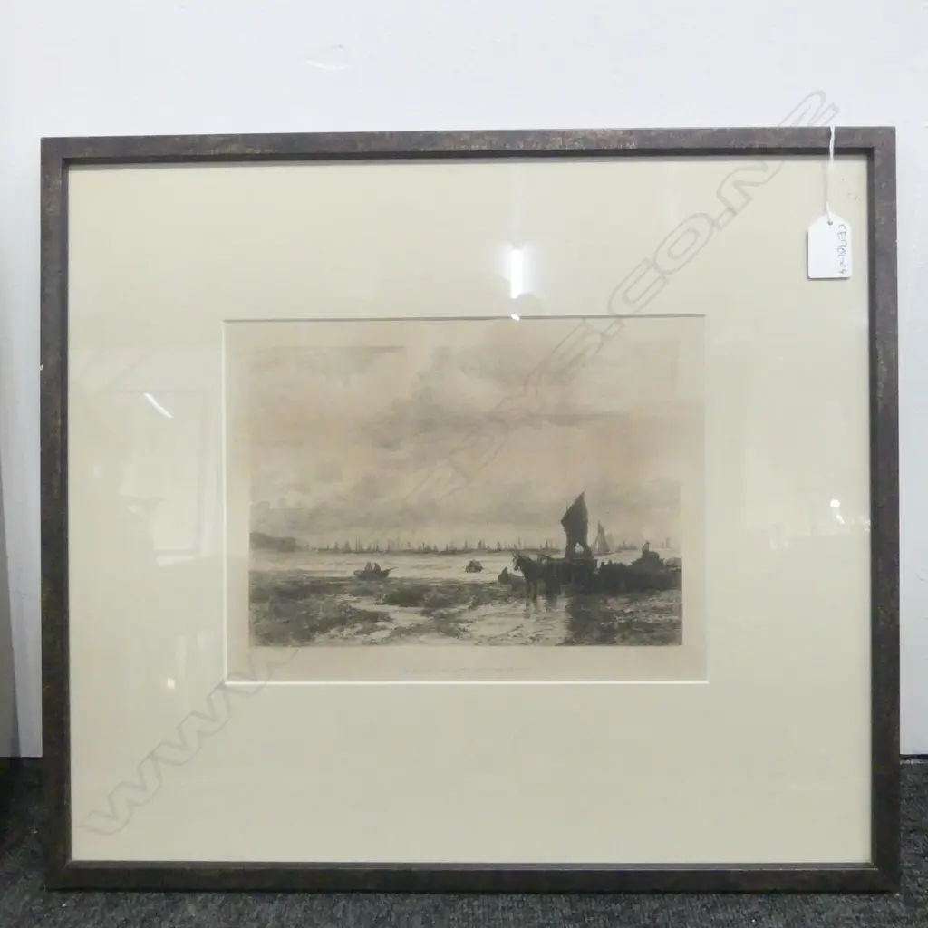 K. S. THOMPSON, FISHING BOATS OFF WHITBY, ENGRAVING, 210x270mm Image 1++