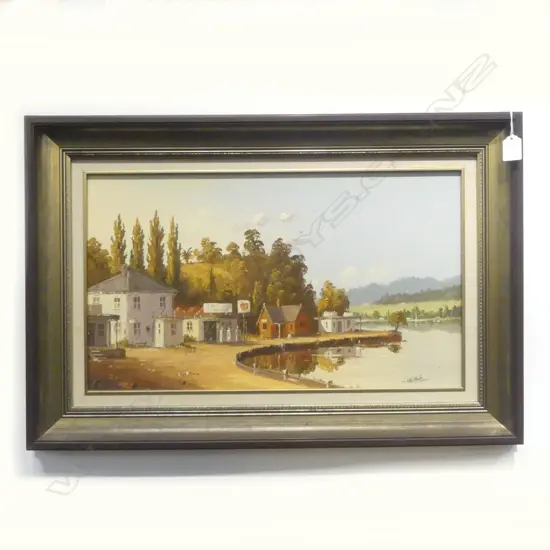 JOHN HORTON 'THE VILLAGE AT MANGONUI' OIL ON BOARD 320x550mm