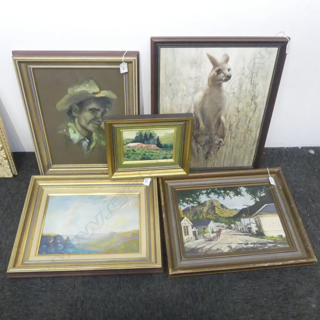 5 FRAMED ORIGINAL WORKS including kangaroo, w/c etc Image 1++