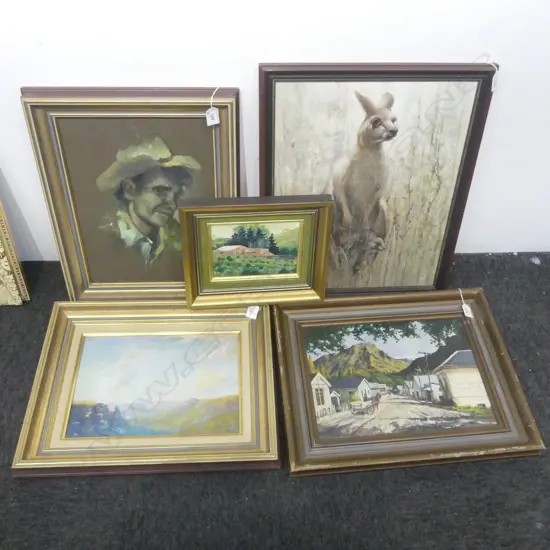 5 FRAMED ORIGINAL WORKS including kangaroo, w/c etc