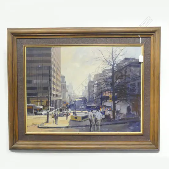 HENRY EDWARDS, LATE AFTERNOON WELLESLEY STREET, ACRYLIC ON BOARD, 455x600mm