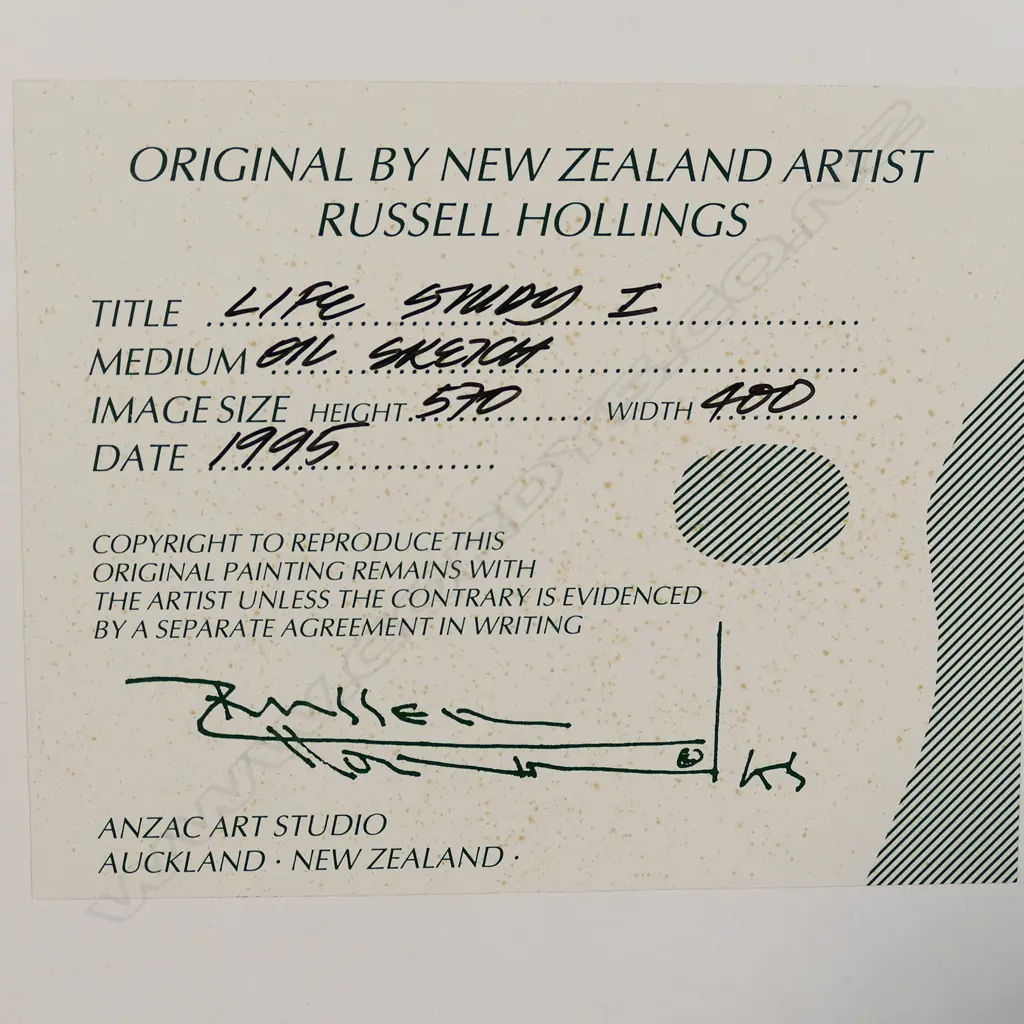 Russell Hollings (1948-) 'Life Study 1 Tanya' oil on card signed. Signed and entitled on label on reverse. 570 x 400mm. Image 1++