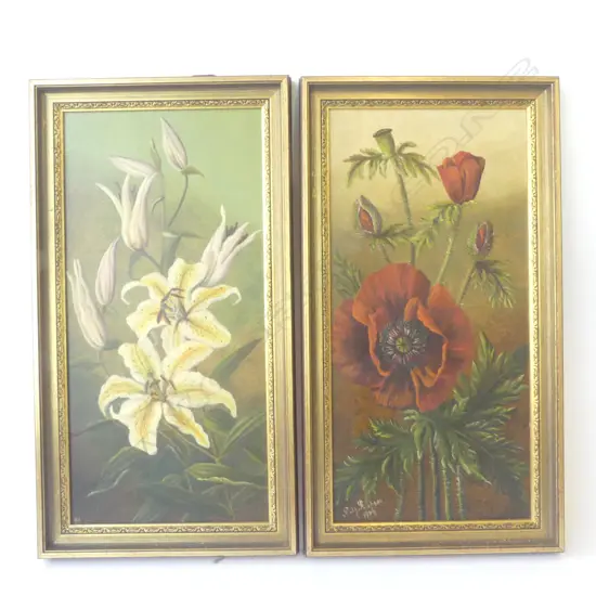 2 FRAMED FLORAL STILL LIFE 570x270mm
