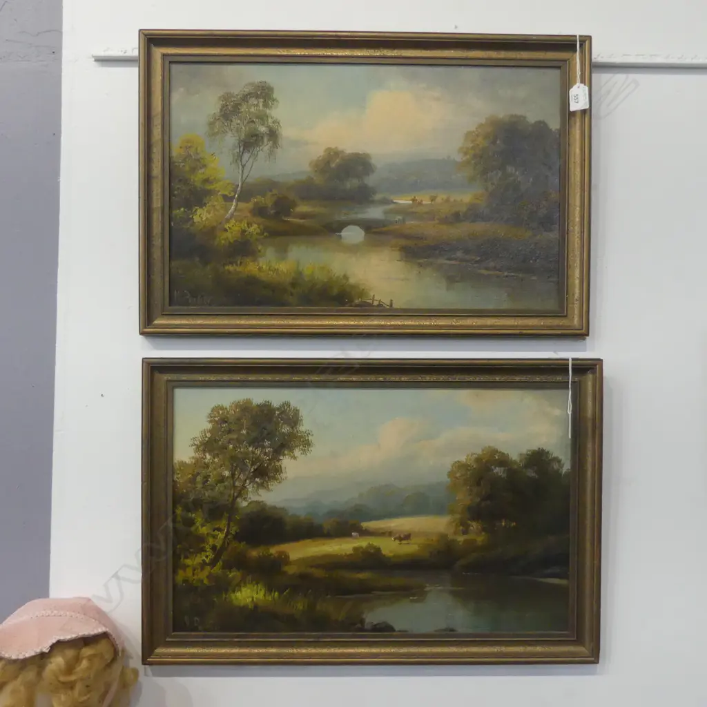 2 WORKS BY H. PARKER, OIL ON BOARD, RIVER/CATTLE SCENE, 330x540mm Image 1++