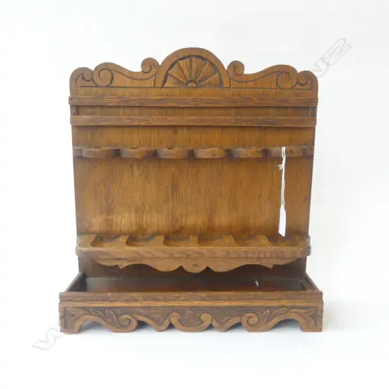 EDWARDIAN OAK CARVED PIPE STAND, CIRCA 1900, H.320MM, W.310MM, D.85MM