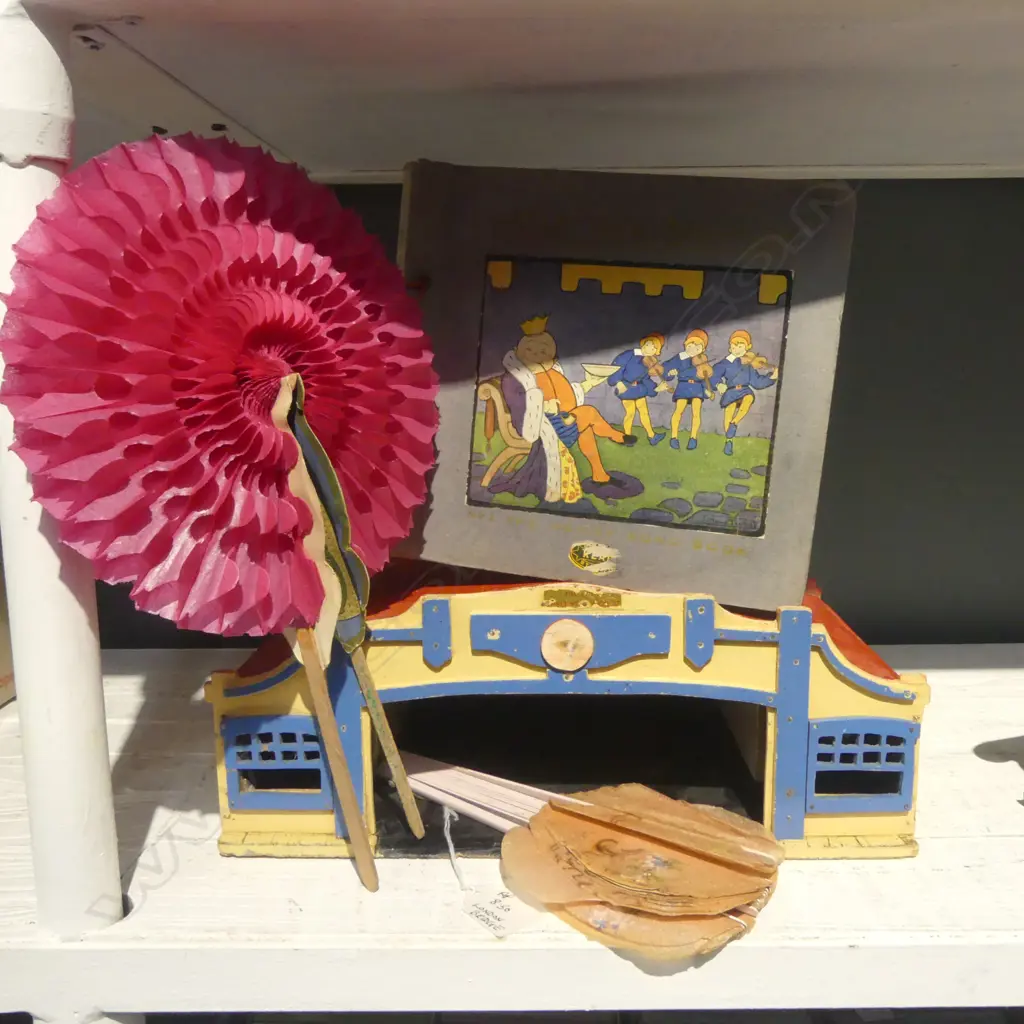 TWO OLD FANS, TOY GARAGE L.330mm, & 'LITTLE TOTS' RECORD BOOK  Image 1++