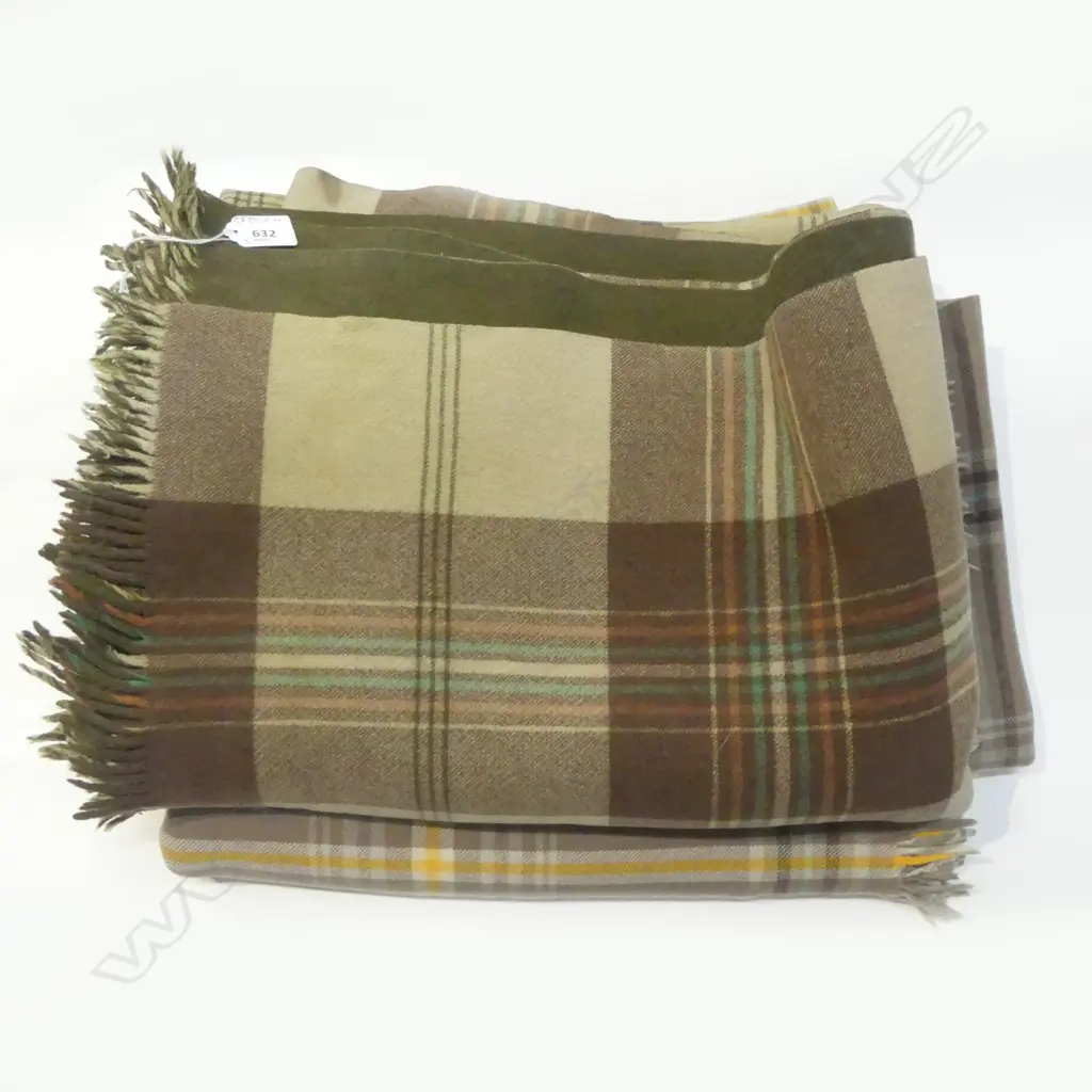 PR VINTAGE WOOL TRAVEL RUGS; ONE WITH ROSLYN  Image 1++