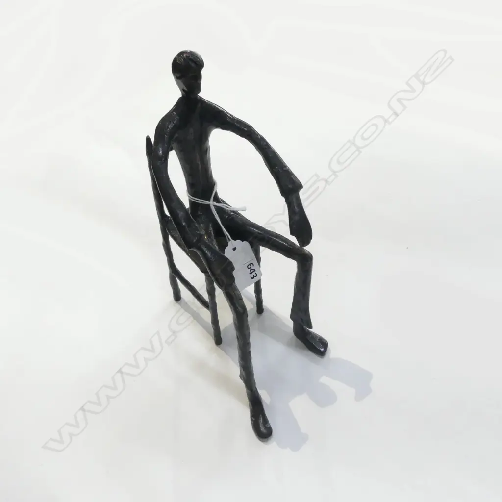 BRONZE STYLISED SCULPTURE OF A SEATED FIGURE tall & thin form H.220mm Image 1++