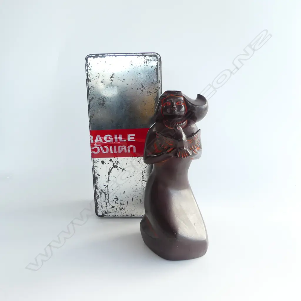 TIN CONTAINER WITH MID CENTURY JAPANESE FIGURE MAKERS MARK TO BASE H220MM Image 1++