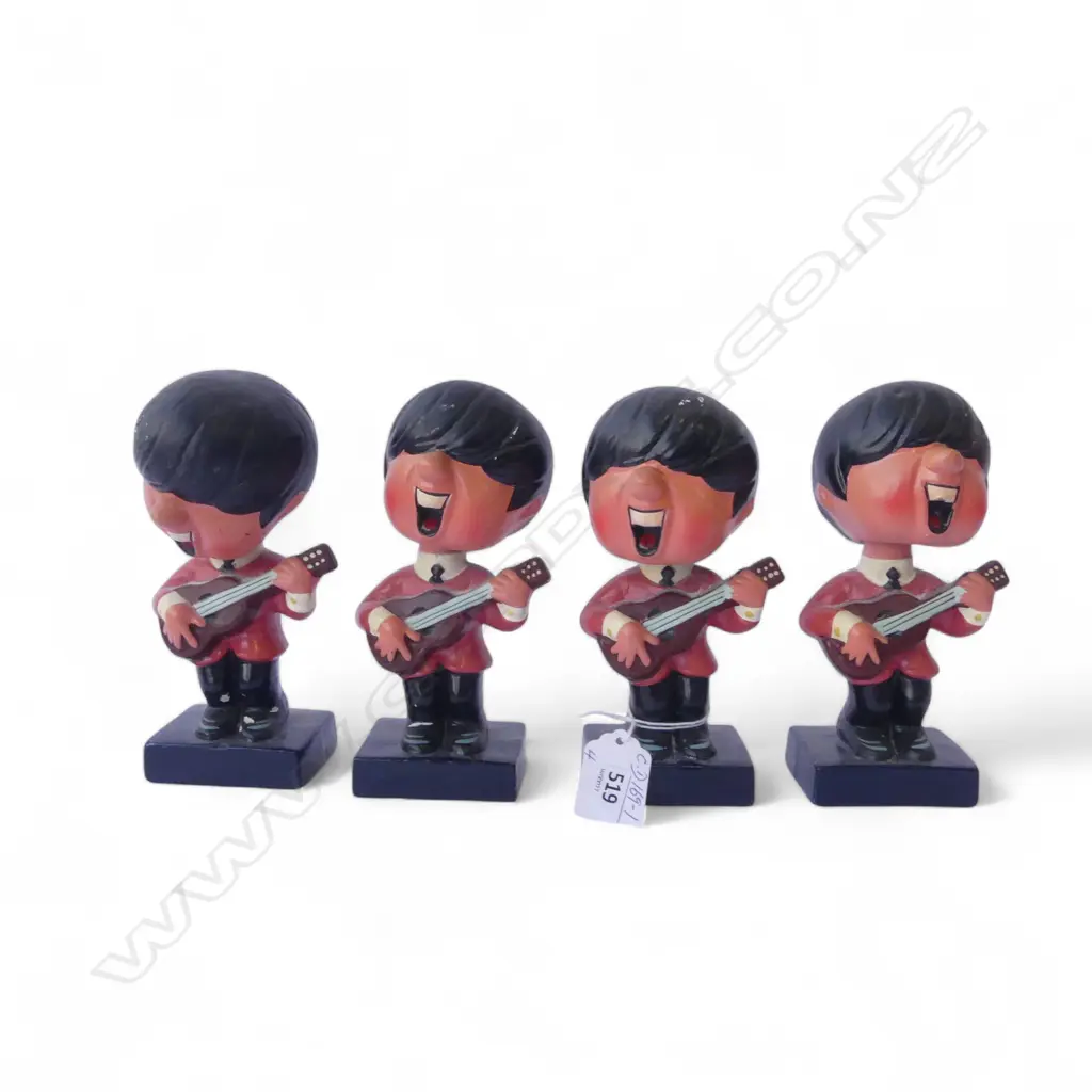 SET 4 VINTAGE JAPANESE BEATLES BOBBLE HEAD DOLLS purchased 1963 Auckland Whitcombe & Tombs Image 1++
