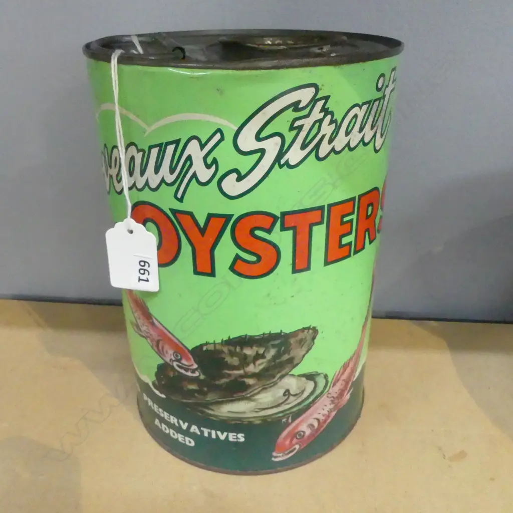 VINTAGE 'FOVEAUX STRAIT BLUFF OYSTERS' CAN H.220mm Image 1++