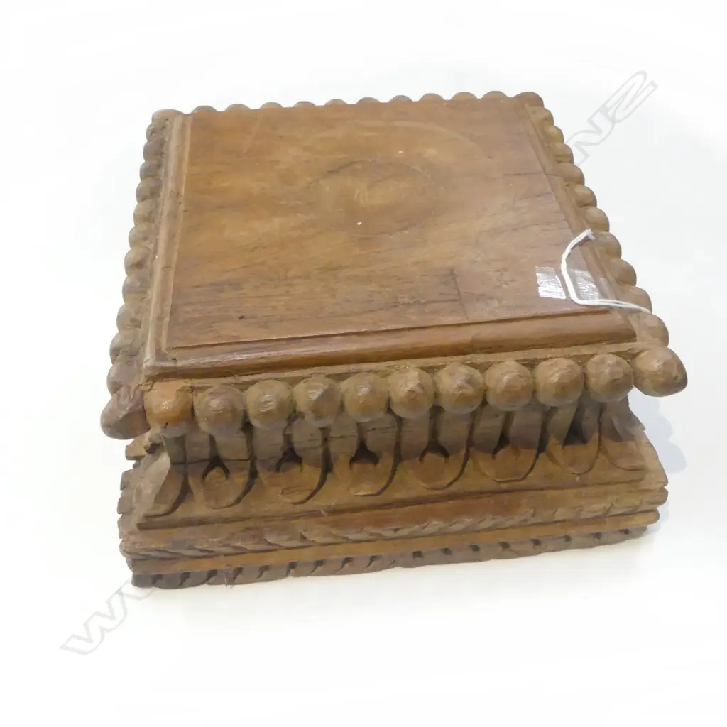 ORIENTAL CARVED HARDWOOD STAND square stepped form 250 x 250 x 125mm Image 1++