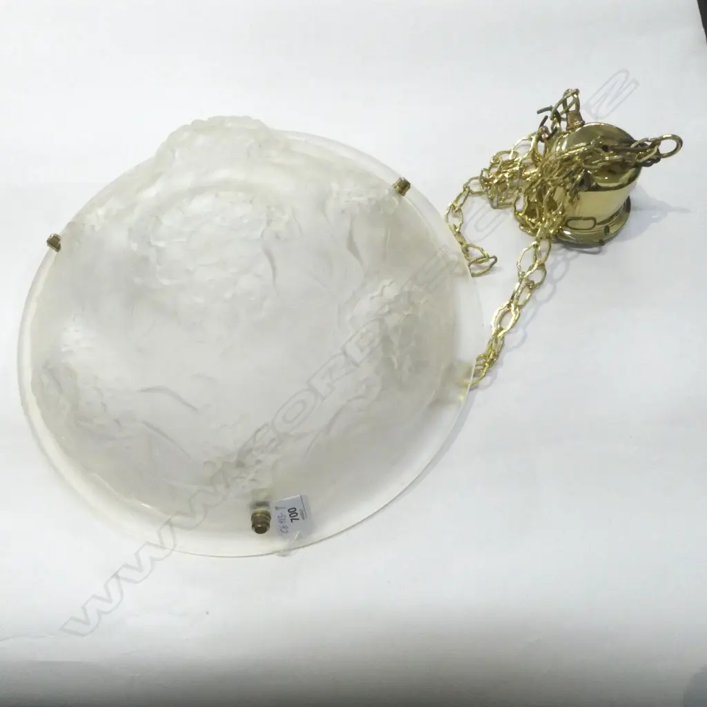 ART DECO FRENCH ? FLORAL MOLDED & FROSTED bowl type HANGING CEILING LIGHT FITTING Dia.350mm Image 1++