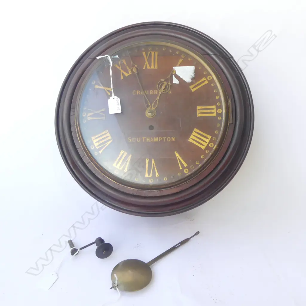 19thC MAHOGANY CASED WALL CLOCK by CHAMBROOK OF SOUTHAMPTON Dia.430mm Image 1++