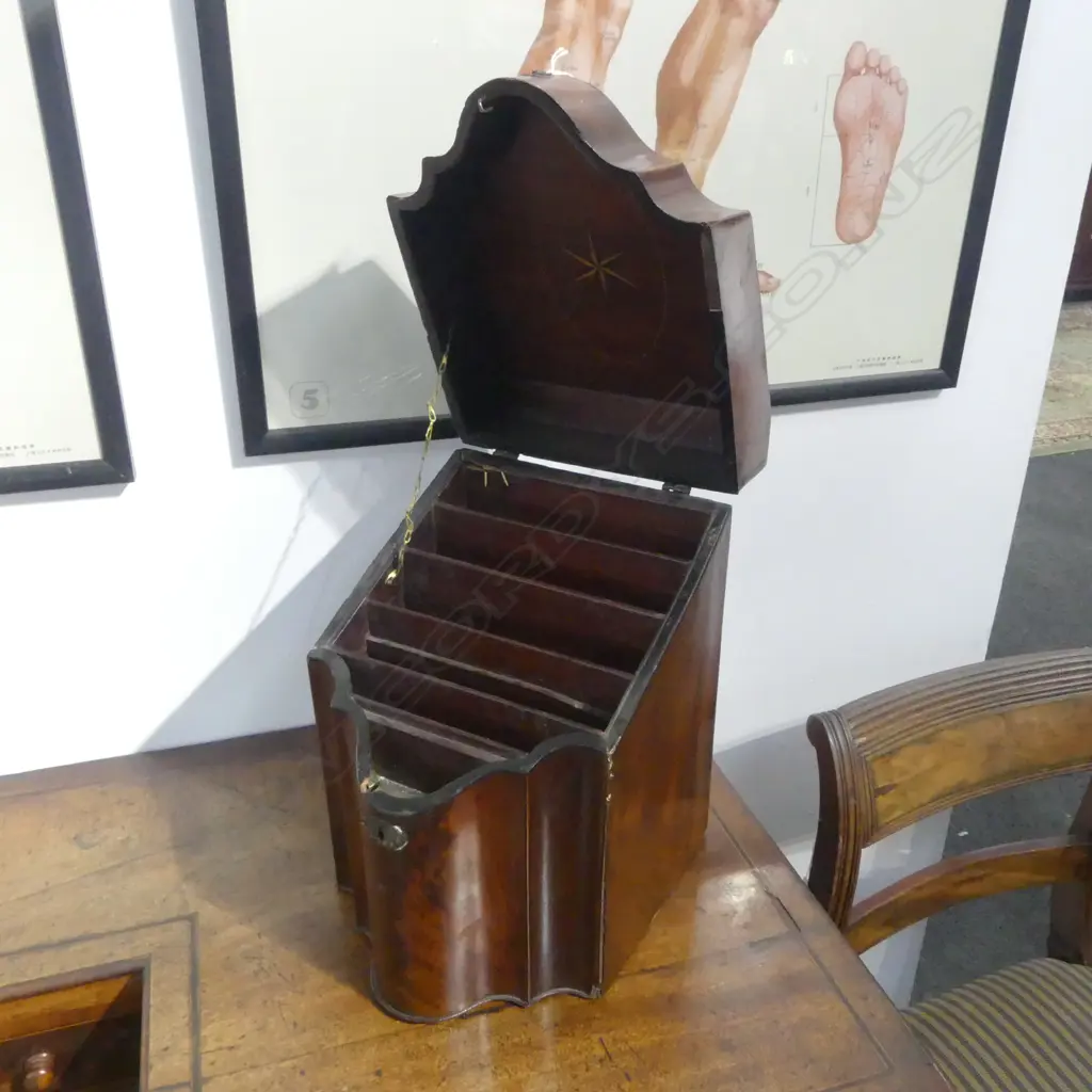 GEORGIAN MAHOGANY INLAID KNIFE BOX with fitted compendium interior H.360mm Image 1++