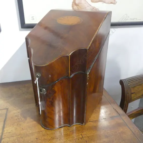 GEORGIAN MAHOGANY INLAID KNIFE BOX with fitted compendium interior H.360mm