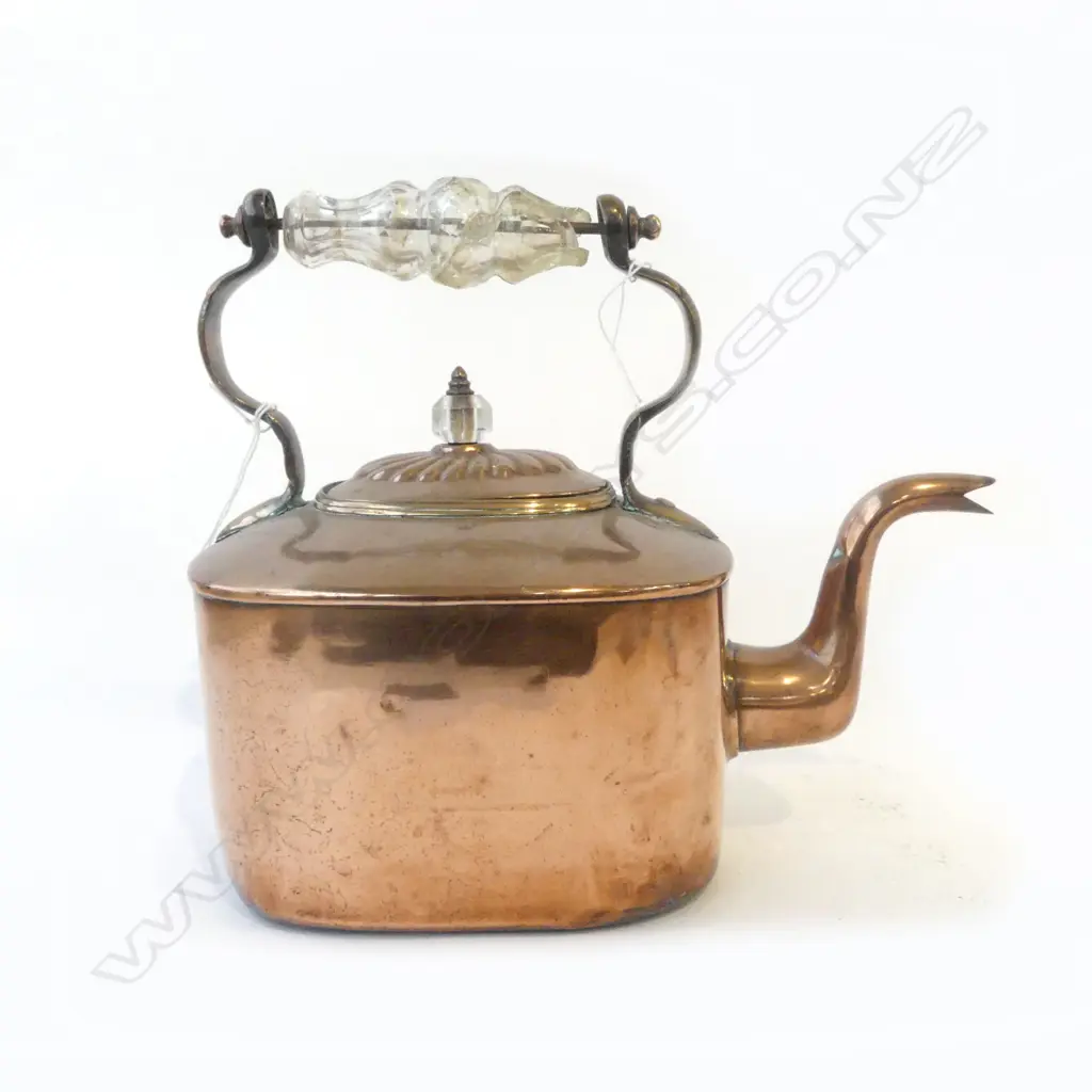 COPPER & CUT GLASS (HANDLE CHIPPED) TEAPOT  Image 1++