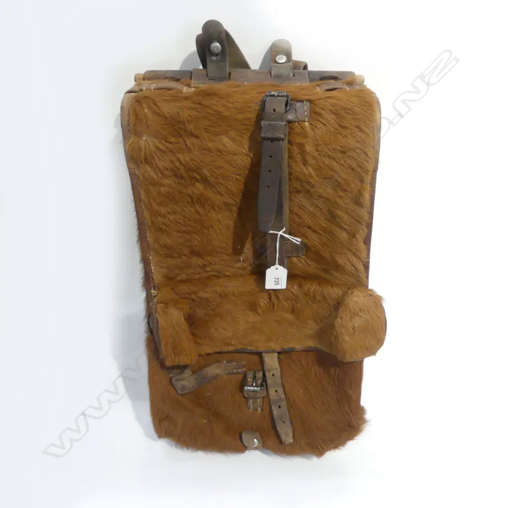 VINTAGE LEATHER & COWHIDE? MILITARY BACKPACK H.480mm Image 1++