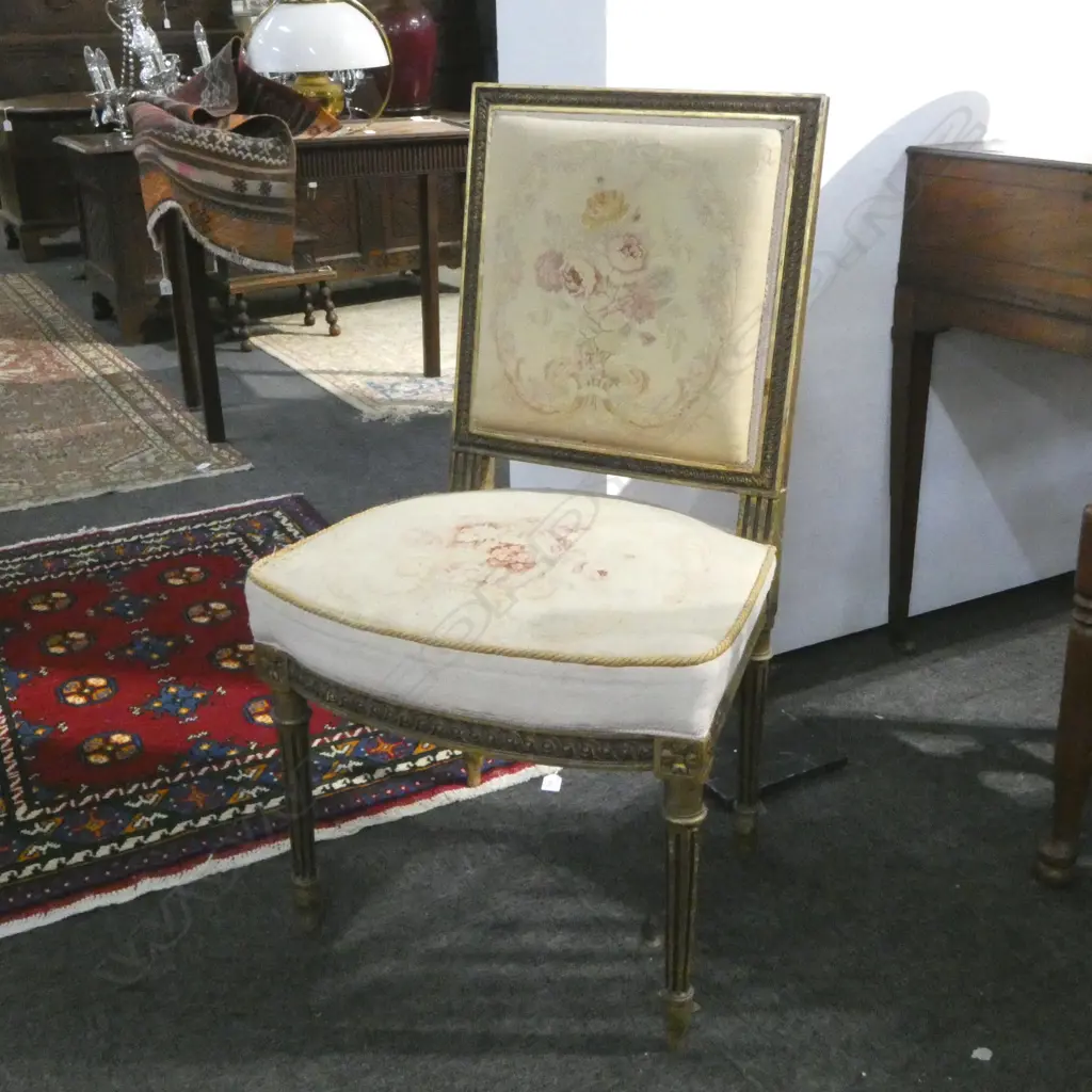 FLORAL UPHOLSTERED GILT CHAIR  Image 1++