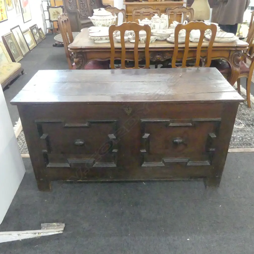ANTIQUE GEORGE III OAK COFFER 1370x590x730mm split top Image 1++