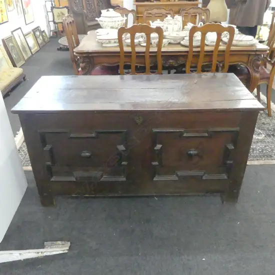 ANTIQUE GEORGE III OAK COFFER 1370x590x730mm split top