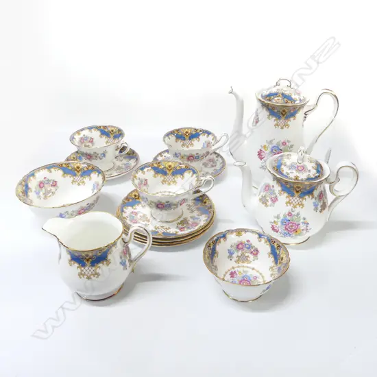 SHELLEY CHINA COFFEE POT (AF) TEAPOT C/SUGAR 3 CSPS 1 EXTRA CUP SHERTON PAT