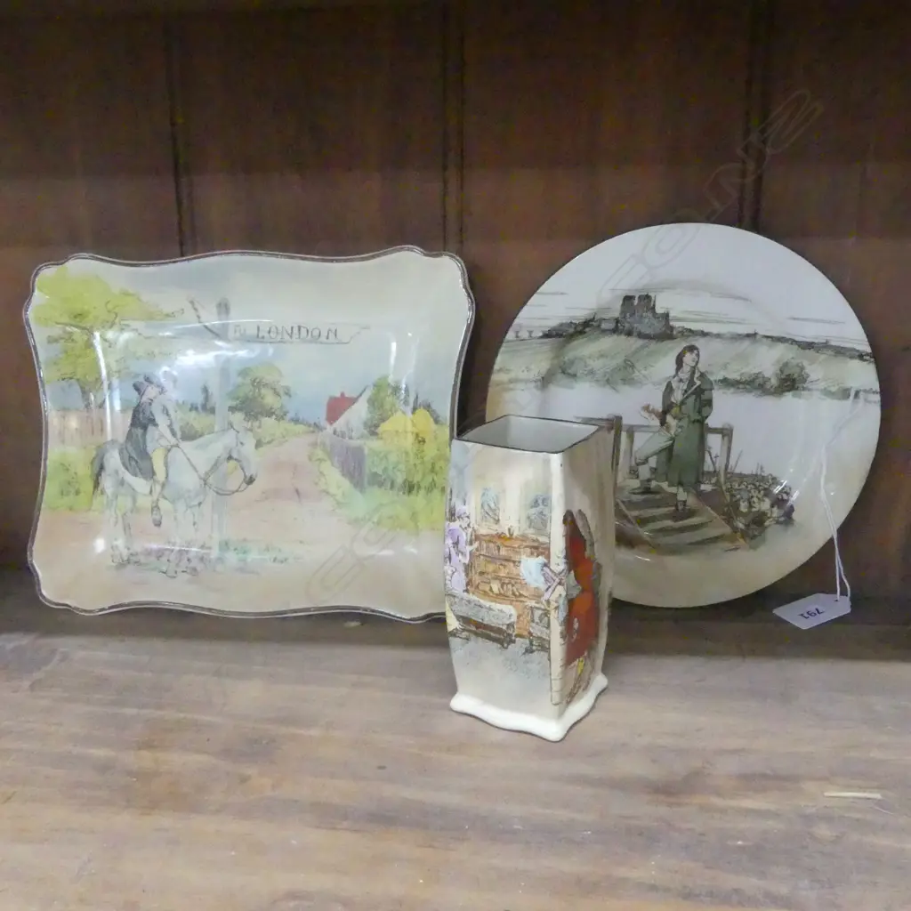 3 PCS ROYAL DOULTON 'SIR RICHARD COVERLEY' DISH, PLATE & POSY VASE Image 1++