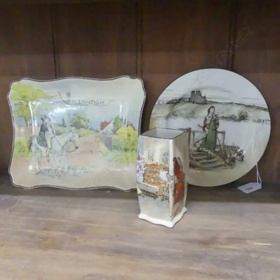3 PCS ROYAL DOULTON 'SIR RICHARD COVERLEY' DISH, PLATE & POSY VASE
