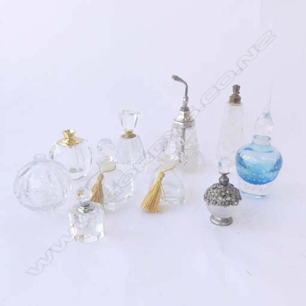 10 PERFUME BOTTLES; 1 w. STG SILVER TOP H.165mm Image 1++
