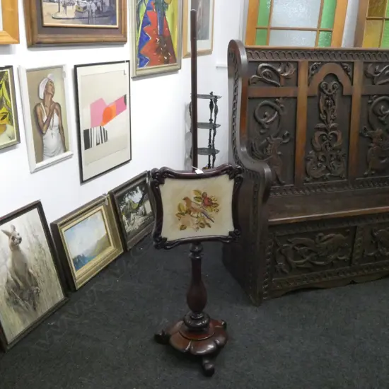 VINTAGE TAPESTRY POLE FIRE SCREEN H.1390mm