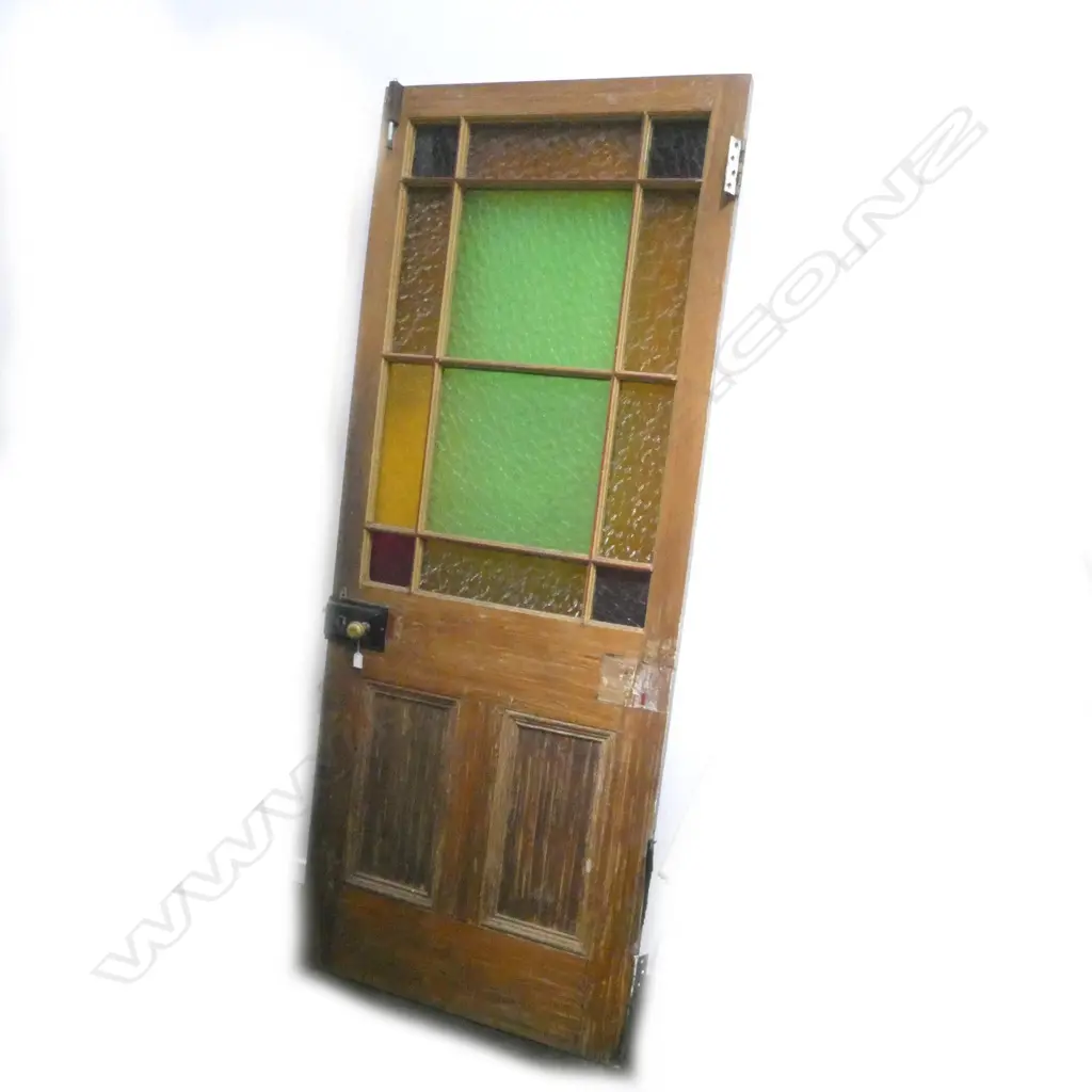 WOODEN DOOR w. COLOURED GLAZING 2040x805mm Image 1++