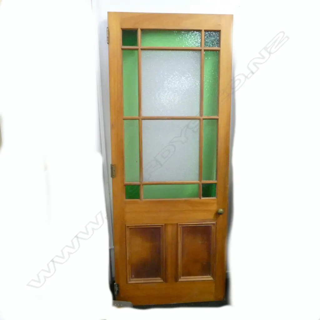 WOODEN DOOR w. COLOURED GLAZING 2020x810mm Image 1++
