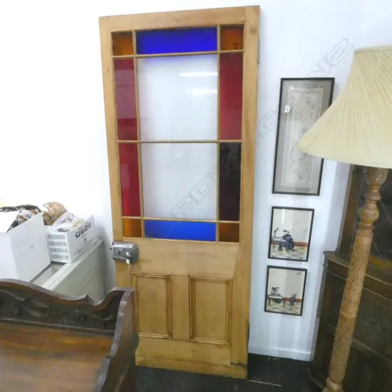 WOODEN DOOR w. COLOURED GLAZING 2020x810mm