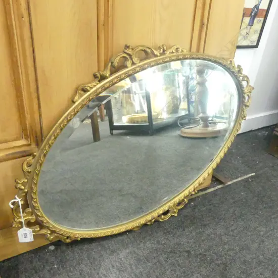 GILT BEVEL EDGED OVAL MIRROR H.630mm