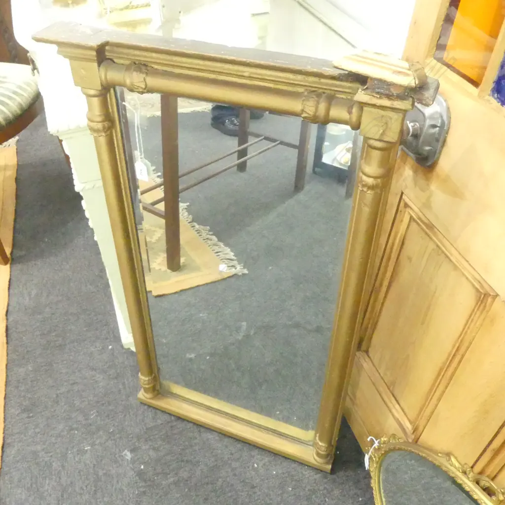 GILT OVERMANTLE BEVEL EDGED MIRROR (NEEDS REPAIR) 900x560mm Image 1++