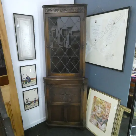 OAK CORNER DISPLAY CABINET H.1820mm