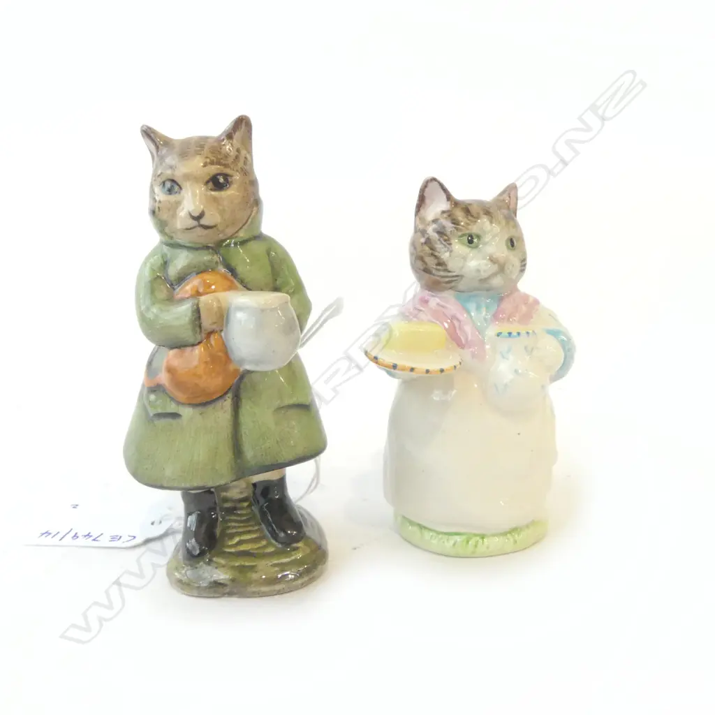 2 BESWICK BEATRIX POTTER CAT ORNS RIBBY & SIMPKIN H100MM Image 1++